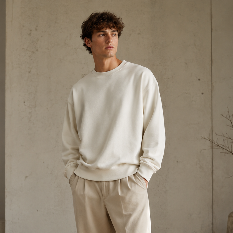 Minimal Cream Oversized Sweatshirt Set